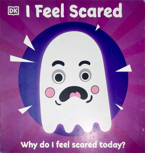 Book cover of 'I Feel Scared' with a ghost illustration on a purple background