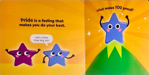 Cartoon stars with a motivational quote on an orange background