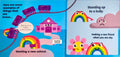 Educational card with colorful illustrations and text on a blue background