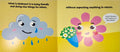 Educational card with cartoon character and flower on a yellow background